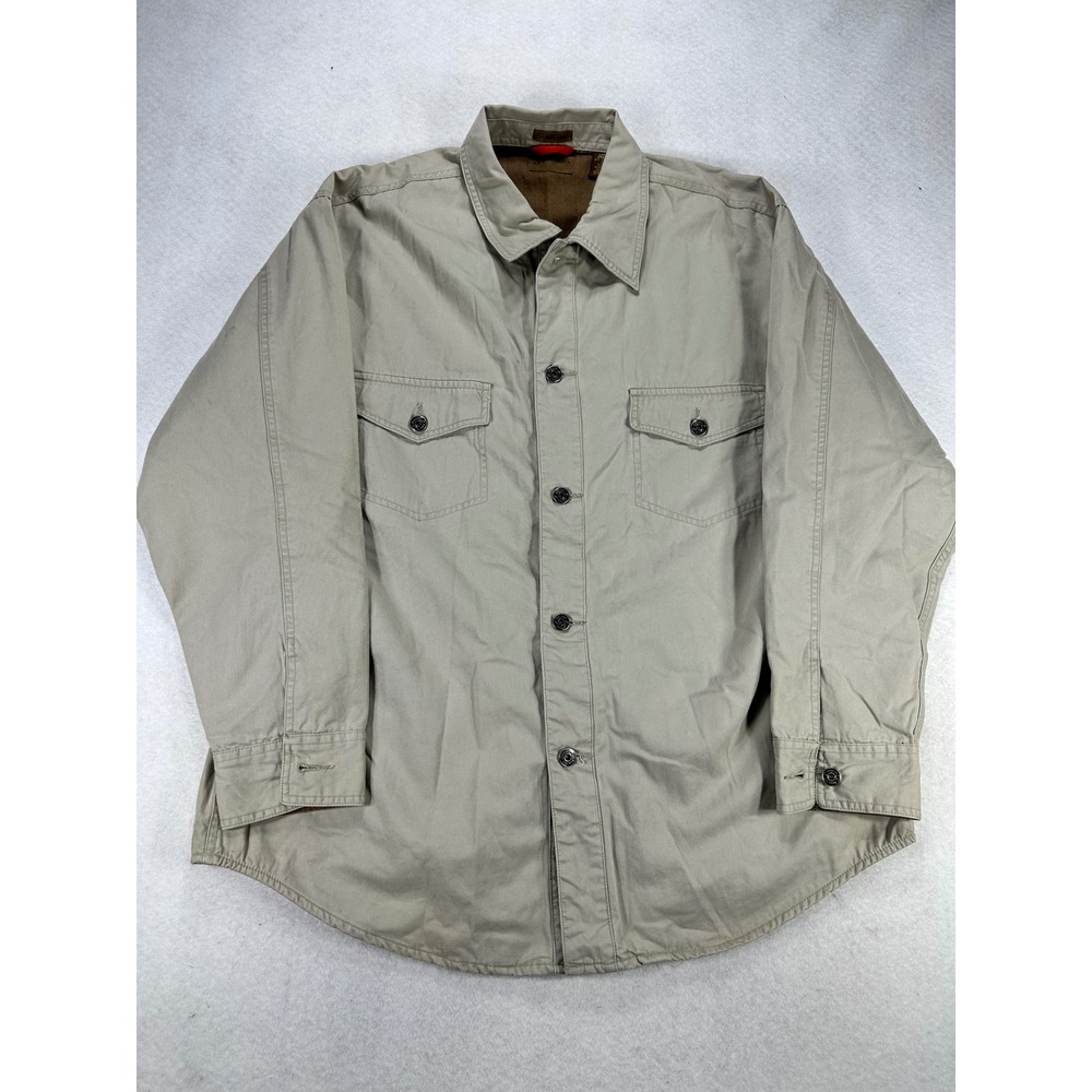 St. Johns Bay Mens XL Flannel Lined Button Down Shirt Jacket Khaki Tan Cotton